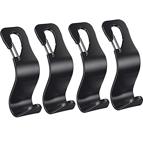 EldHus 4-Pack Car Vehicle Back Seat Headrest Hooks Hanger Storage for Purse Groceries Bag Handbag, Black