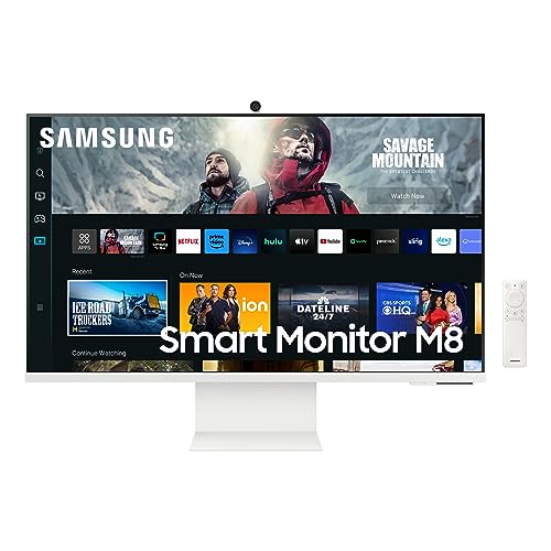 SAMSUNG 27" M80C UHD HDR Smart Computer Monitor Screen with Streaming TV, Slimfit Camera Included, Wireless Remote PC Access, Alexa Built-in (LS27CM801UNXZA),Warm White